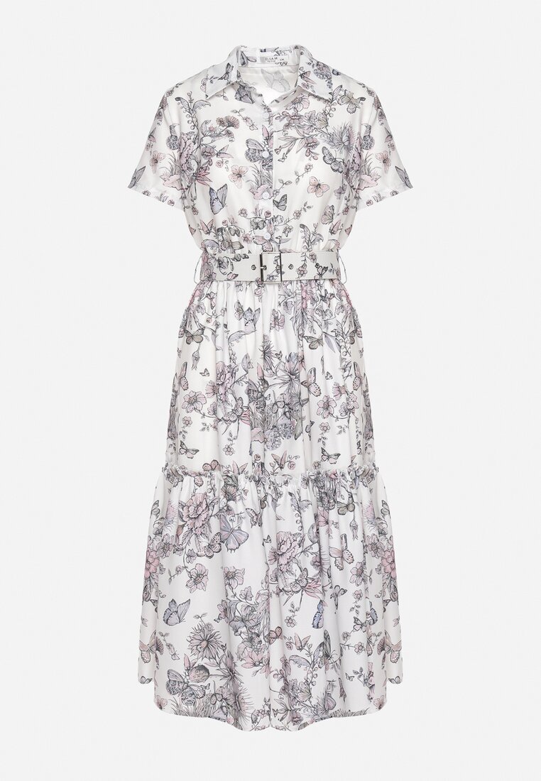 elsa.m by may Rochie de cocktail Alb-Gri florală cu elastic în talie și curea decorativă Vimaretta
