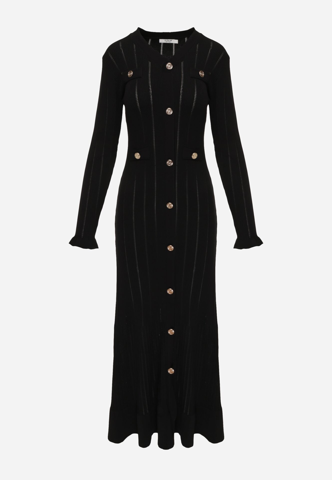 elsa.m by may Rochie din tricot asortată din vâscoză cu volane și nasturi Ivry Neagră