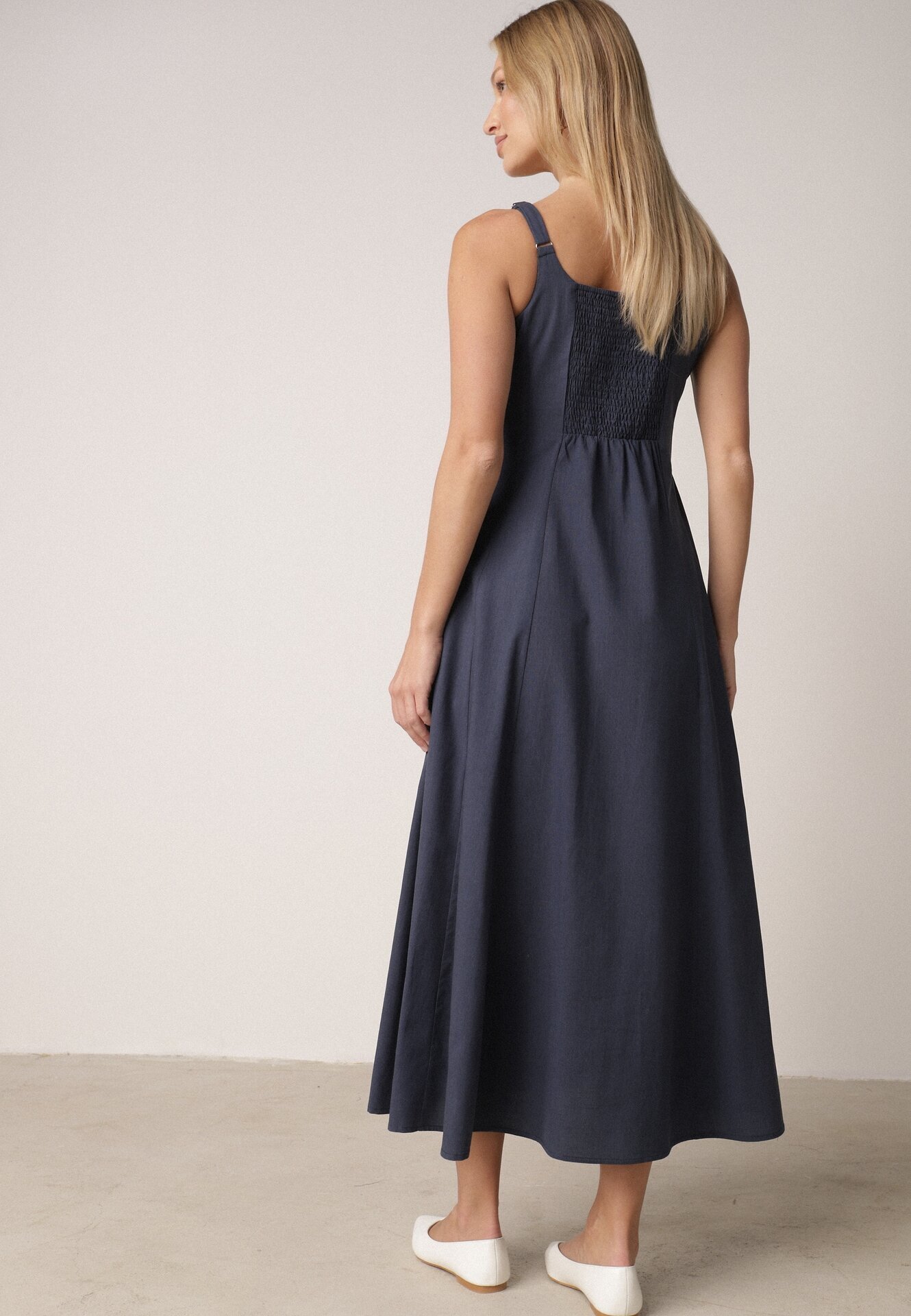 elsa.m by may Rochie Evazată Bleumarin cu bumbac vâscoză și nasturi Appeia