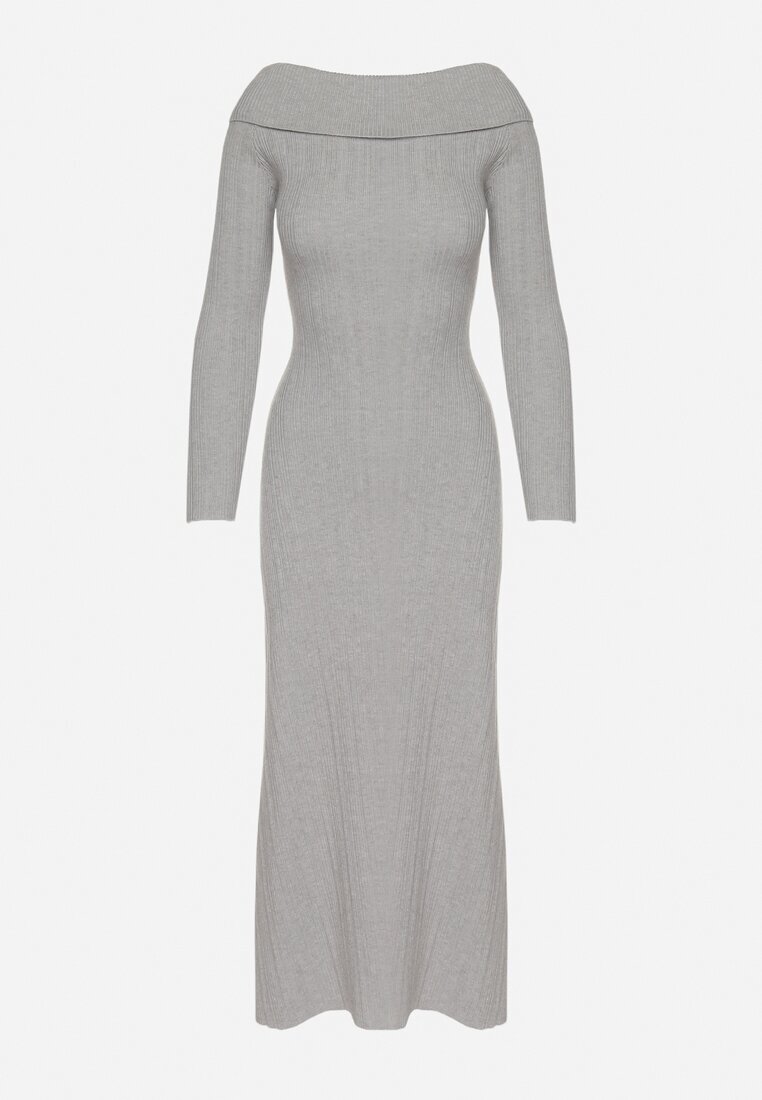 elsa.m by may Rochie Evazată Gri din Viscoză și cu Umeri Descoperiți Siannela