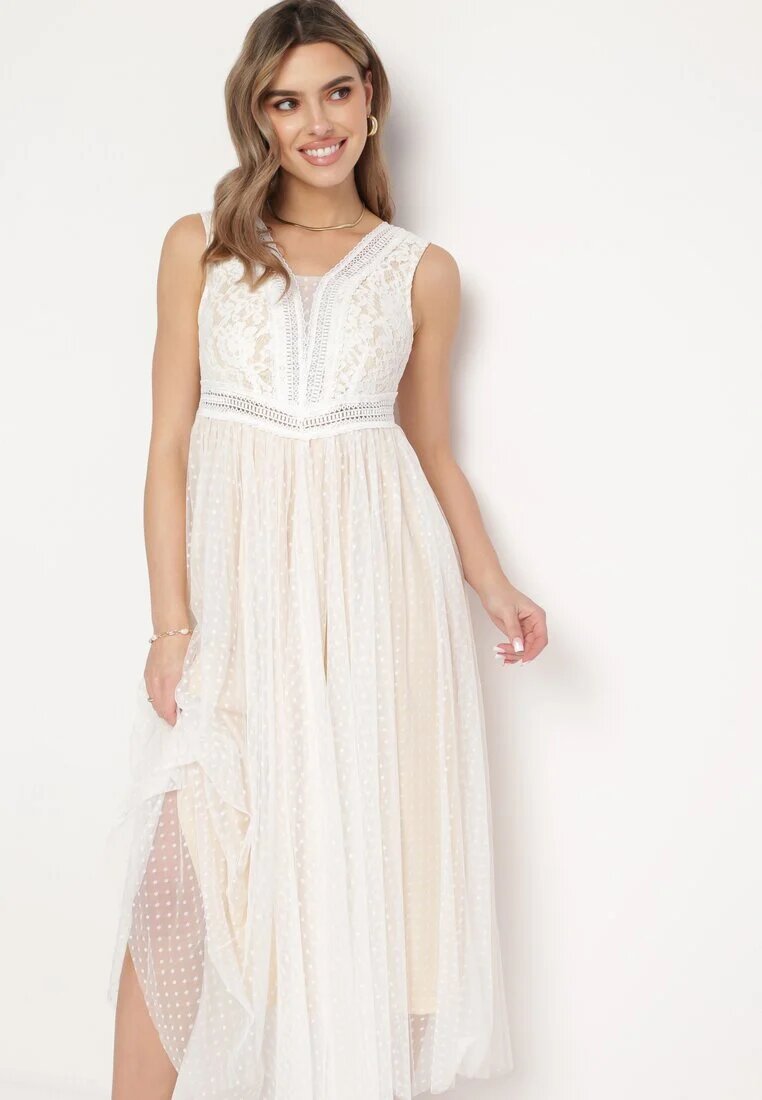 elsa.m by may Rochie Evazată Maxi Albă cu top dantelat și fustă din tul Gelivia