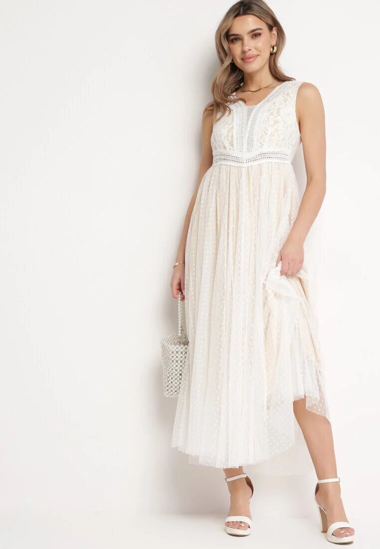 elsa.m by may Rochie Evazată Maxi Albă cu top dantelat și fustă din tul Gelivia