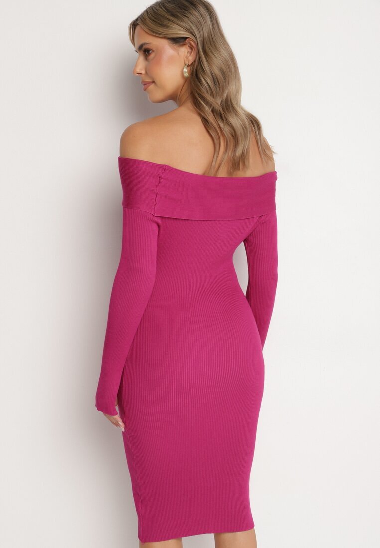 elsa.m by may Rochie fucsia tricotată de cocktail cu viscoză nasturi decorativi și decupaj pentru degetul mare Faledi