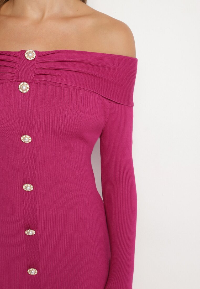 elsa.m by may Rochie fucsia tricotată de cocktail cu viscoză nasturi decorativi și decupaj pentru degetul mare Faledi