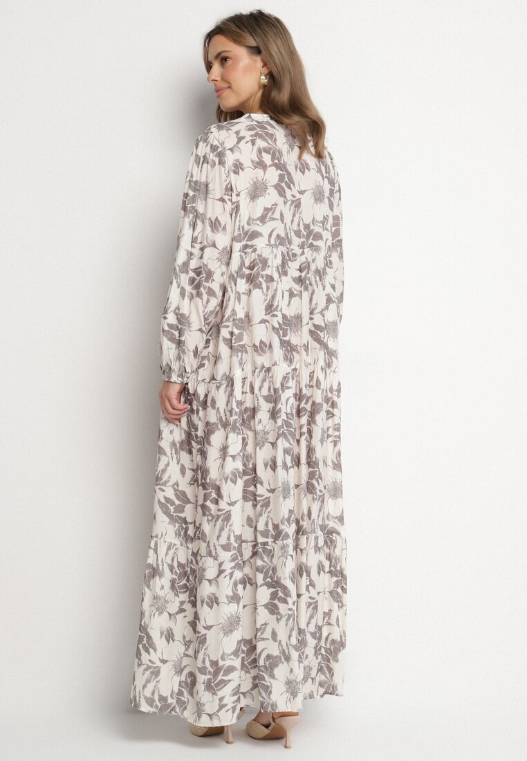 elsa.m by may Rochie Gri De Bumbac Evazată Florală Efadora