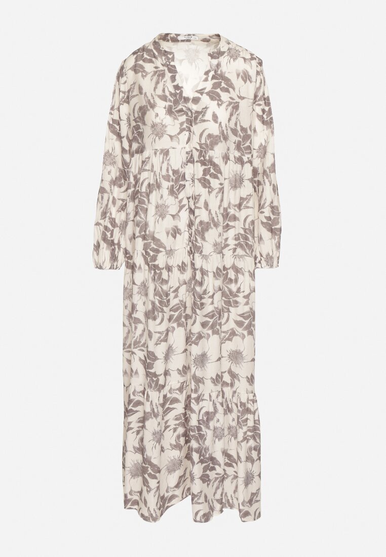 elsa.m by may Rochie Gri De Bumbac Evazată Florală Efadora