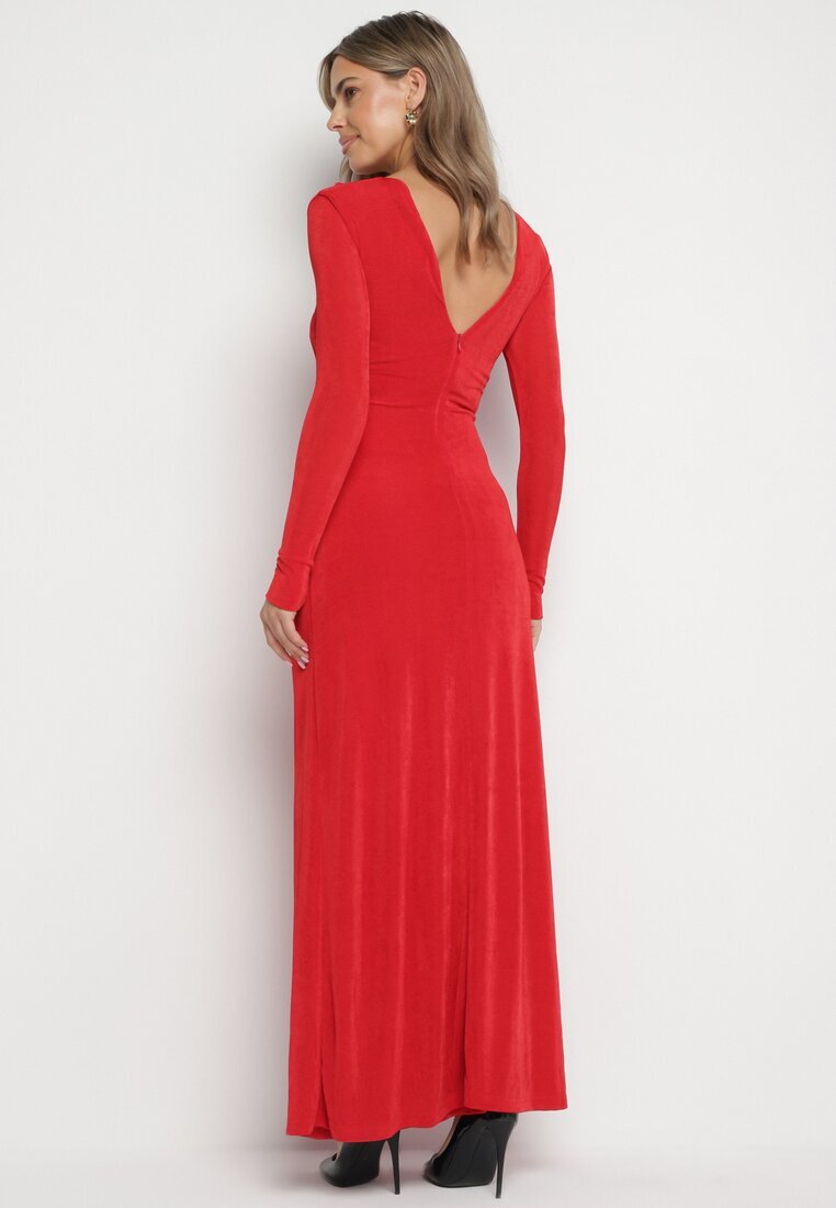 elsa.m by may Rochie Lungă Roșie cu Decolteu Decorativ și Detalii Bijuterii Nerosha