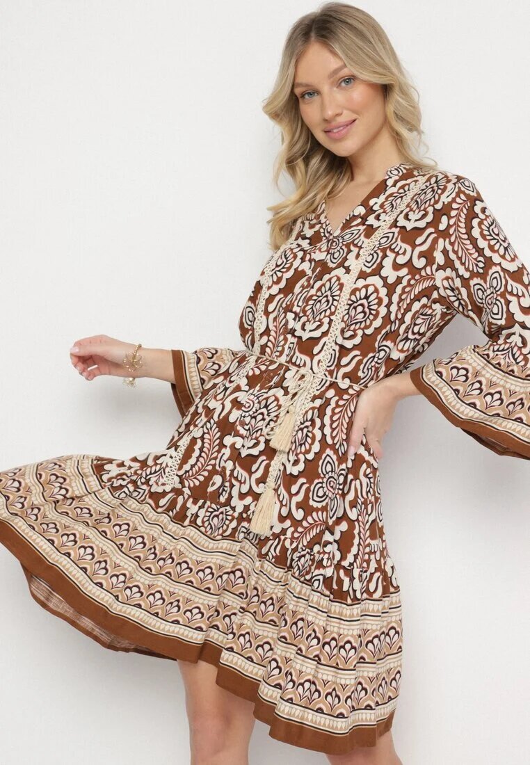 elsa.m by may Rochie Maro din Viscoză Evazată cu Volane Florală Nolsemi
