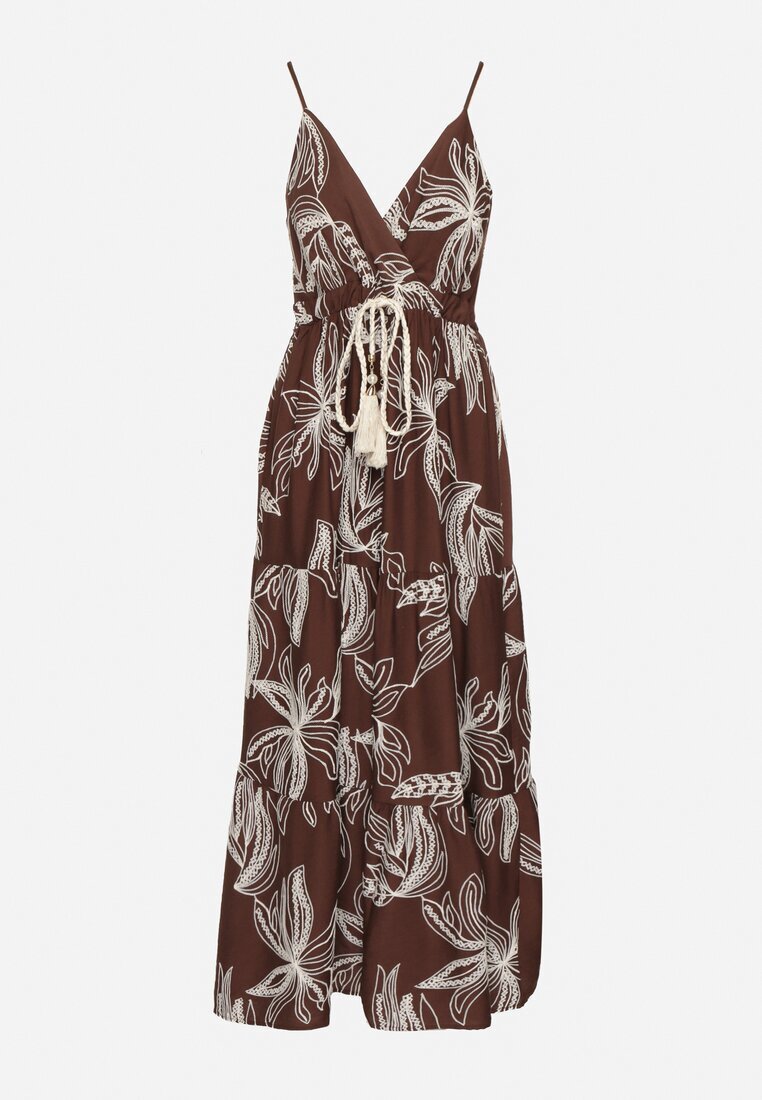 elsa.m by may Rochie Maro Petrecută din Viscoză Decorată cu Broderii și Șnur Liramene