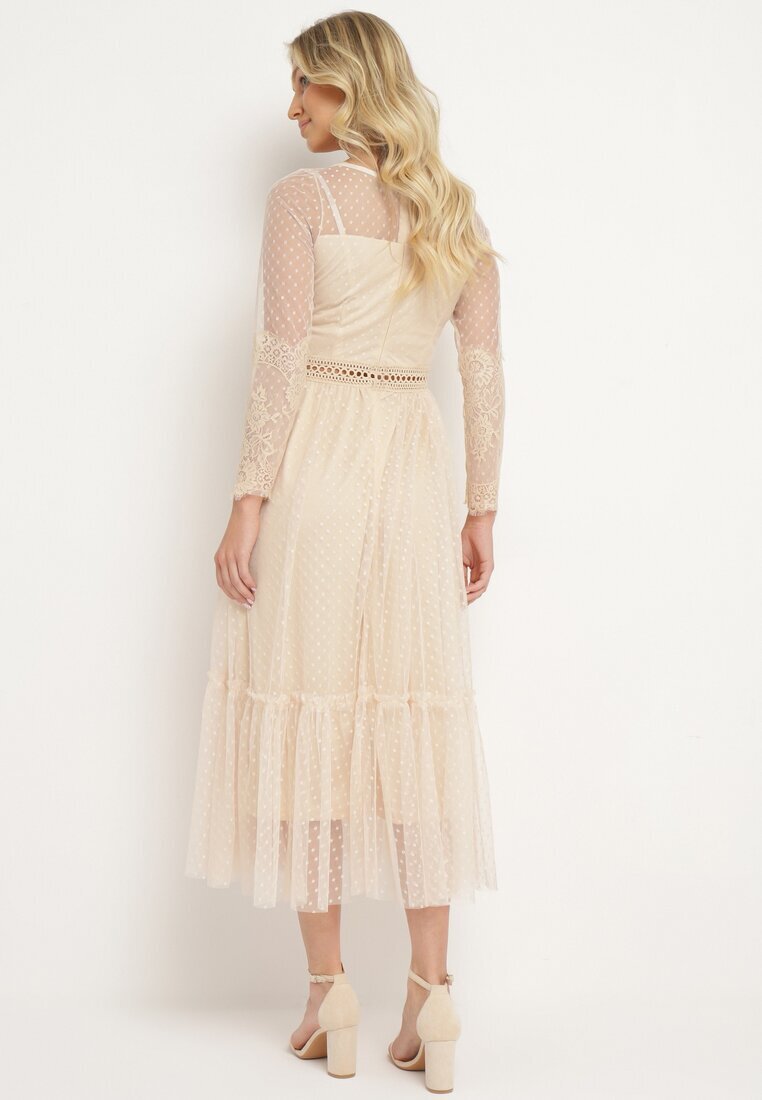 elsa.m by may Rochie Maxi Bej închis cu croială evazată cu dantelă decorativă și tul Steilla