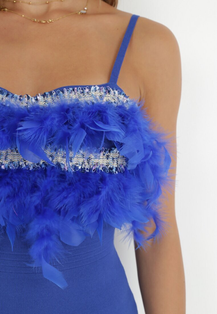 elsa.m by may Rochie mulată bleumarin cu pene la decolteu Heleitte