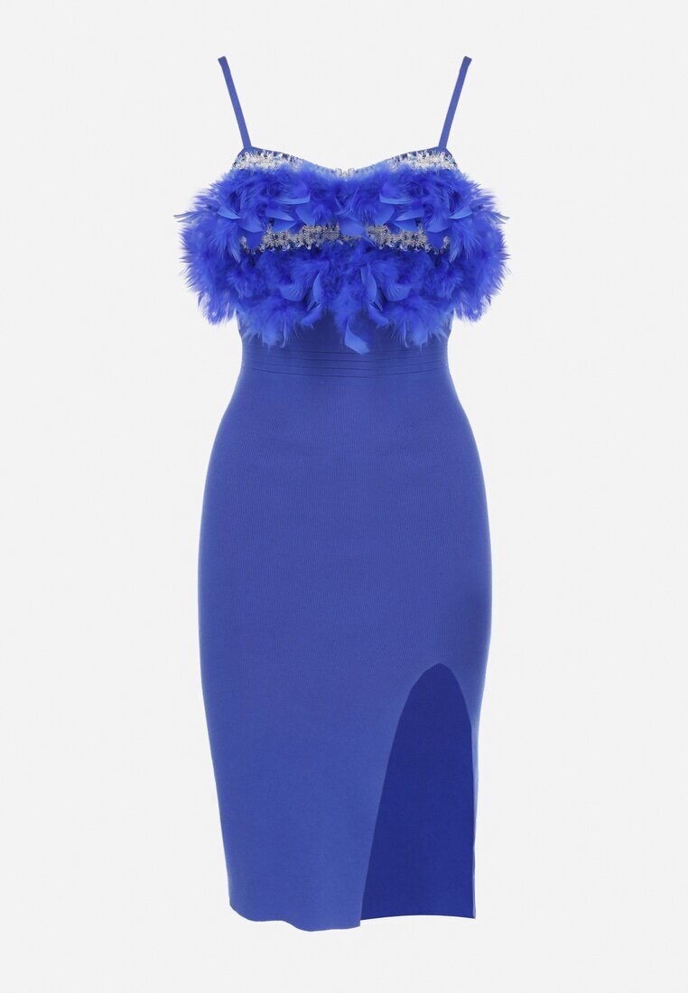 elsa.m by may Rochie mulată bleumarin cu pene la decolteu Heleitte