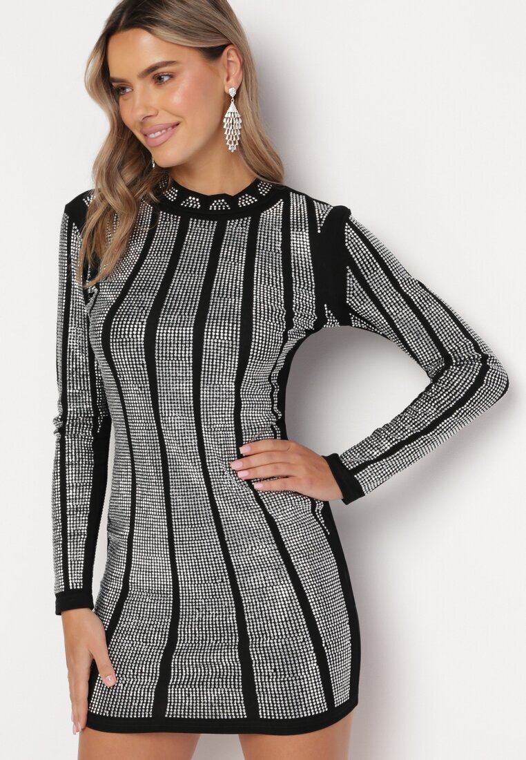 elsa.m by may Rochie Mulată Mini Negru-Argintiu Cu strasuri aplicate