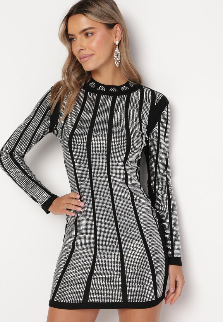 elsa.m by may Rochie Mulată Mini Negru-Argintiu Cu strasuri aplicate