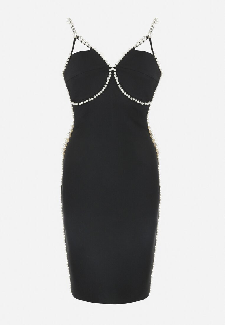 elsa.m by may Rochie Neagră Ajustată cu Perle Aset