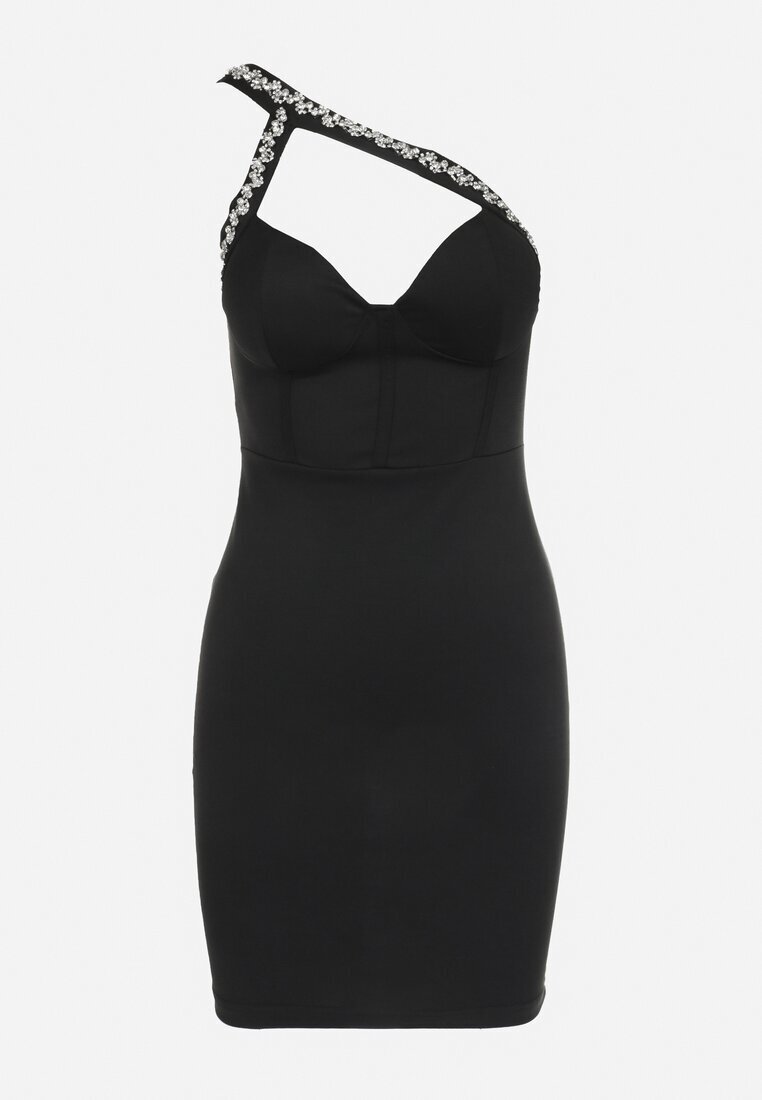 elsa.m by may Rochie neagră cu Partea Superioară Asimetrică și Circonii Hemuva
