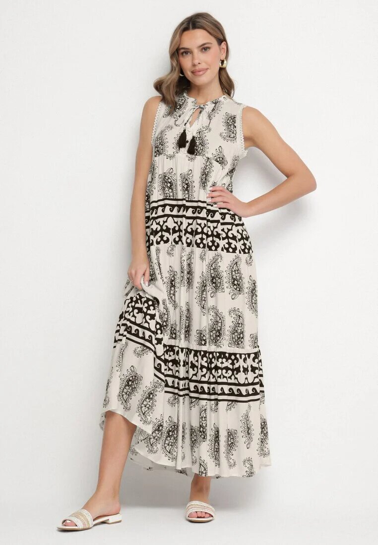 elsa.m by may Rochie Neagră de Viscoză Cloș cu Legătură cu Model Paisley Mreadia