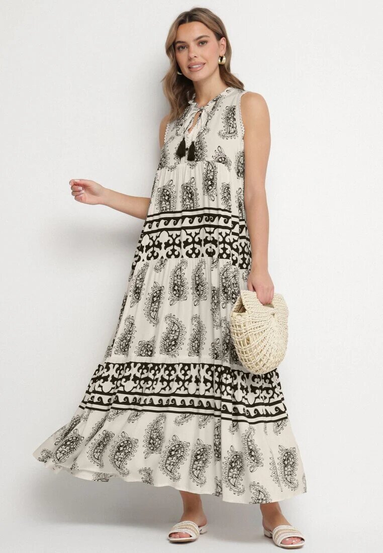 elsa.m by may Rochie Neagră de Viscoză Cloș cu Legătură cu Model Paisley Mreadia