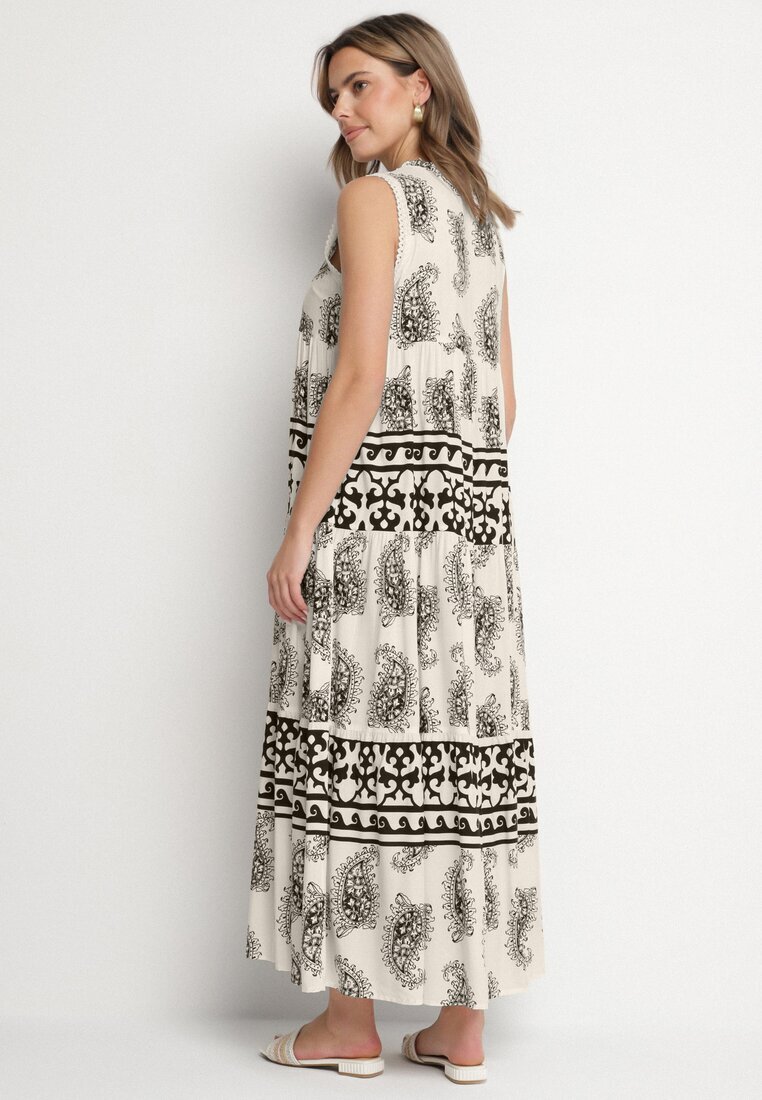 elsa.m by may Rochie Neagră de Viscoză Cloș cu Legătură cu Model Paisley Mreadia