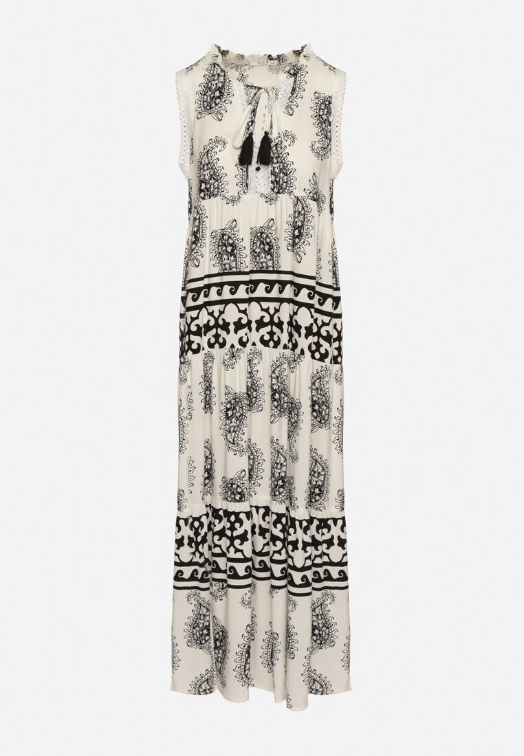 elsa.m by may Rochie Neagră de Viscoză Cloș cu Legătură cu Model Paisley Mreadia