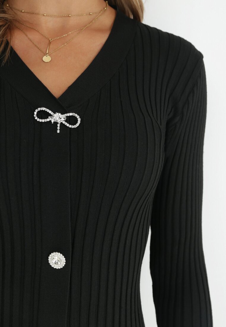 elsa.m by may Rochie Neagră din Tricot Reiat cu Pene Marpesia