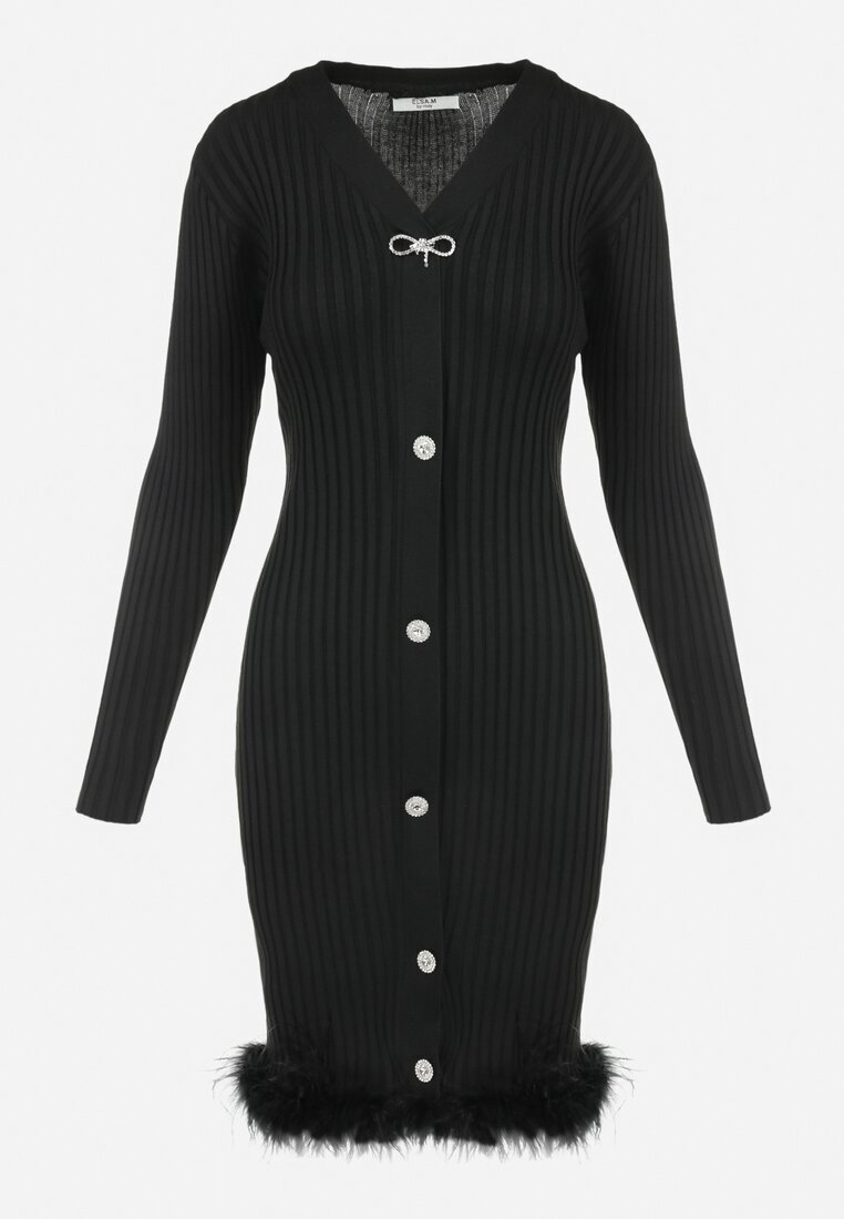 elsa.m by may Rochie Neagră din Tricot Reiat cu Pene Marpesia