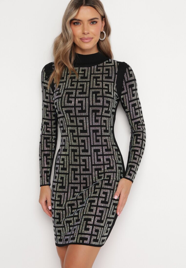 elsa.m by may Rochie Neagră Mini cu Model Geometric cu Paiete Acatina