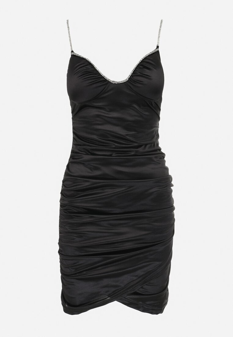 elsa.m by may Rochie Neagră Satinată Mini cu Drapat Sero
