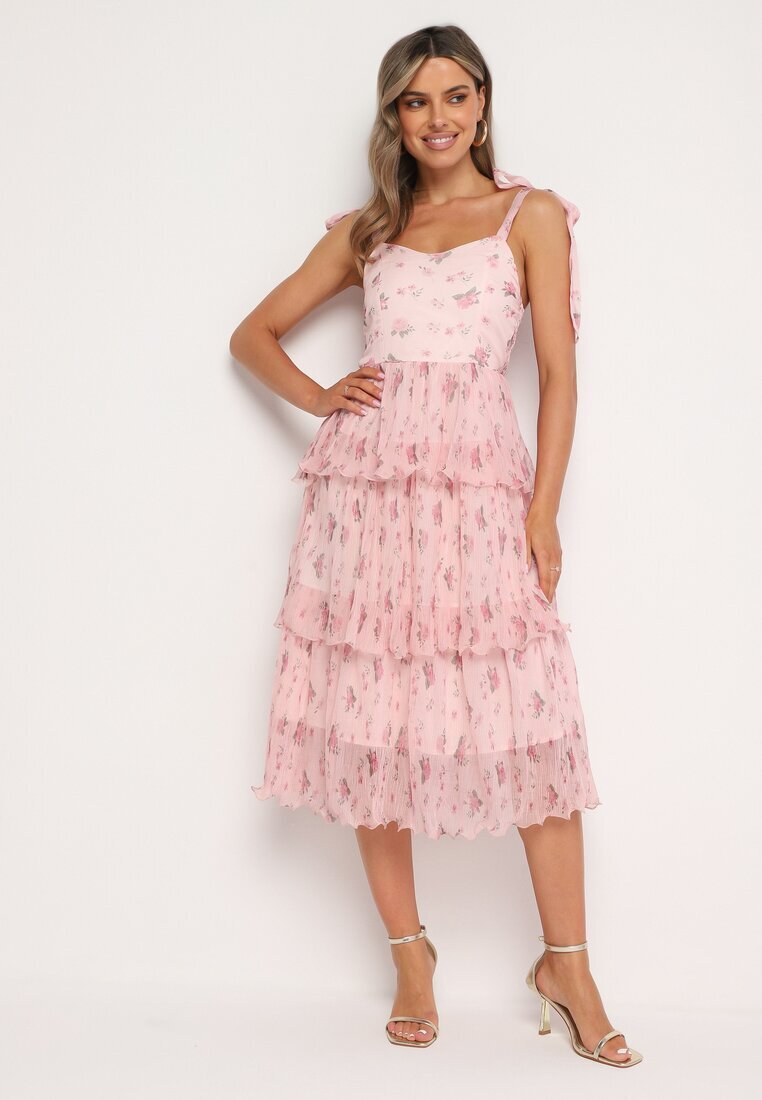 elsa.m by may Rochie Plisată Roz cu bretele cu elastic în talie Cerasea