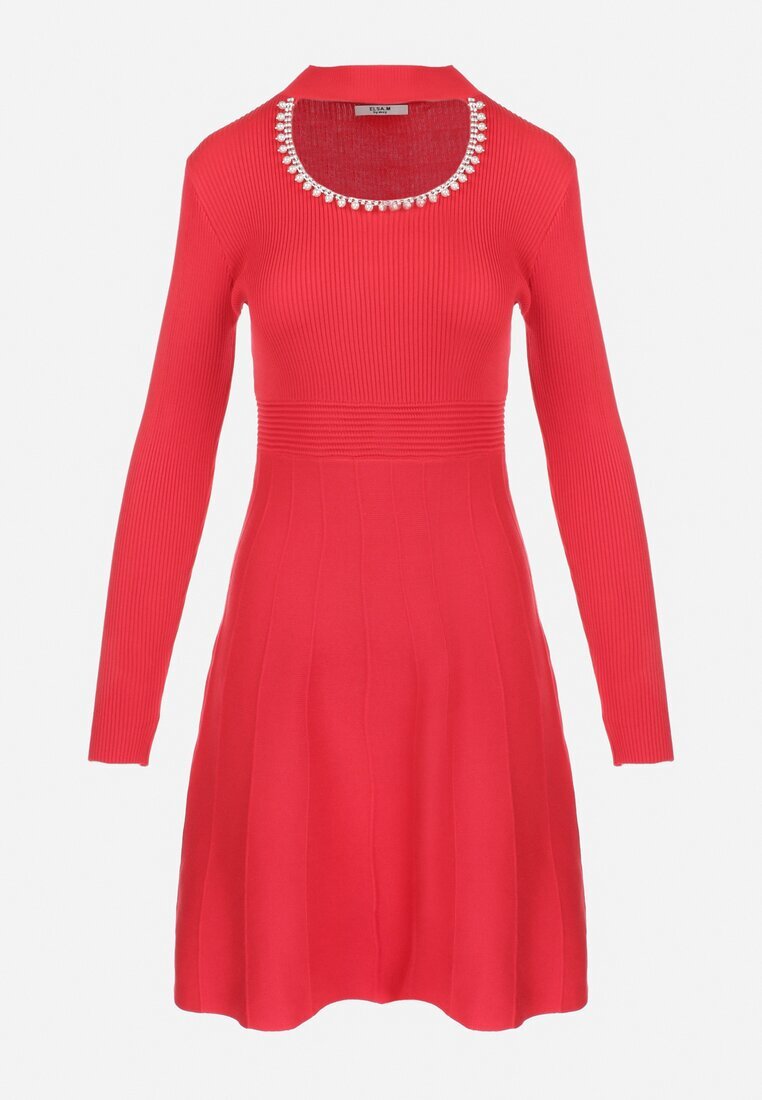 elsa.m by may Rochie roșie cu decupaj la decolteu cu zirconii și perle Vari