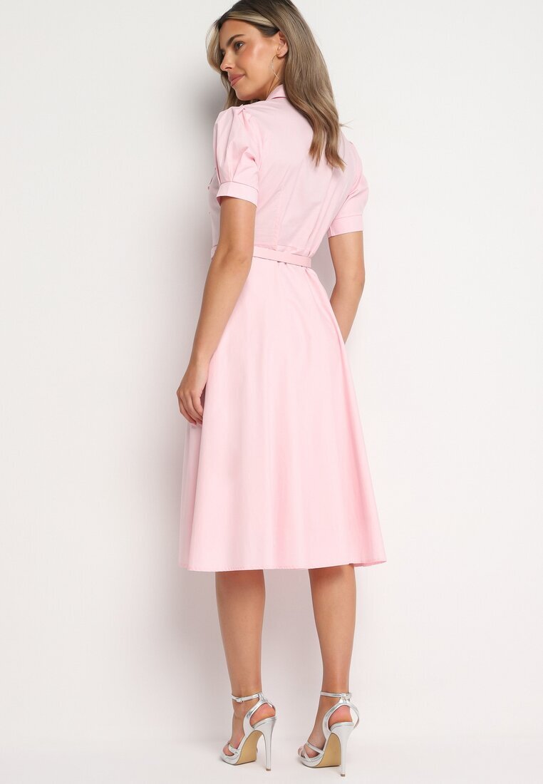 elsa.m by may Rochie Roz cu Dantelă și Curea Decorativă și Guler Gavridia