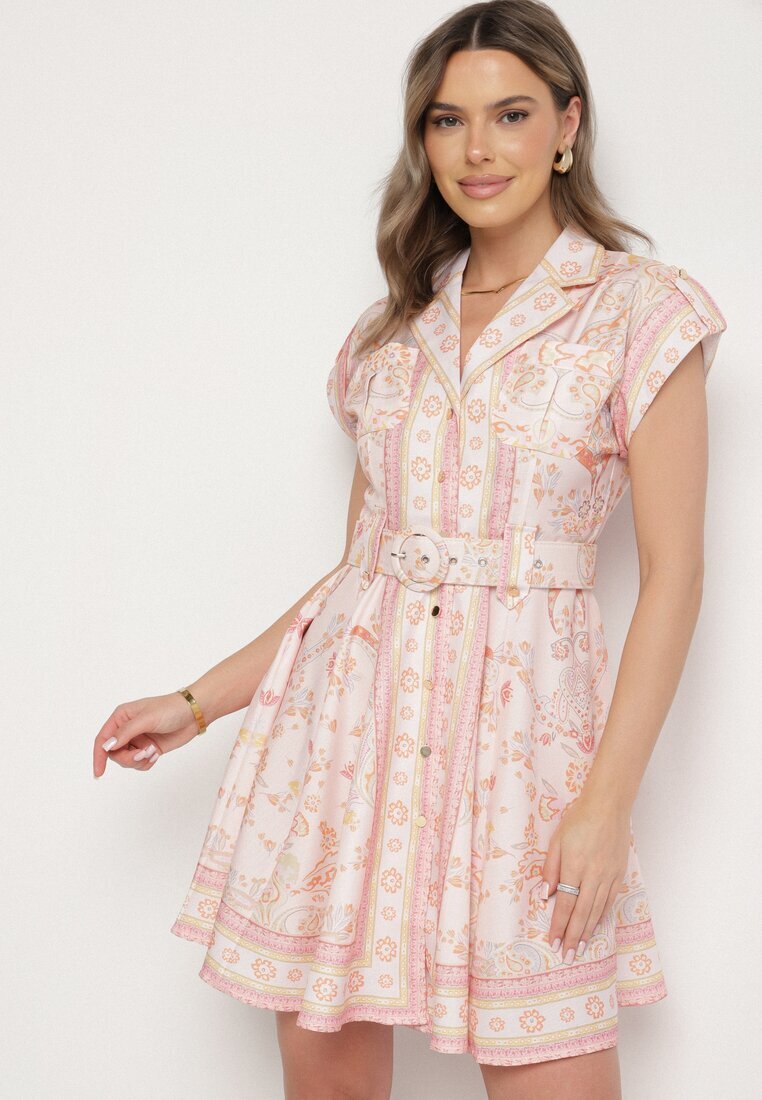 elsa.m by may Rochie Roz Viscoză cu croială tip cămașă cu curea cu cataramă Nitariela