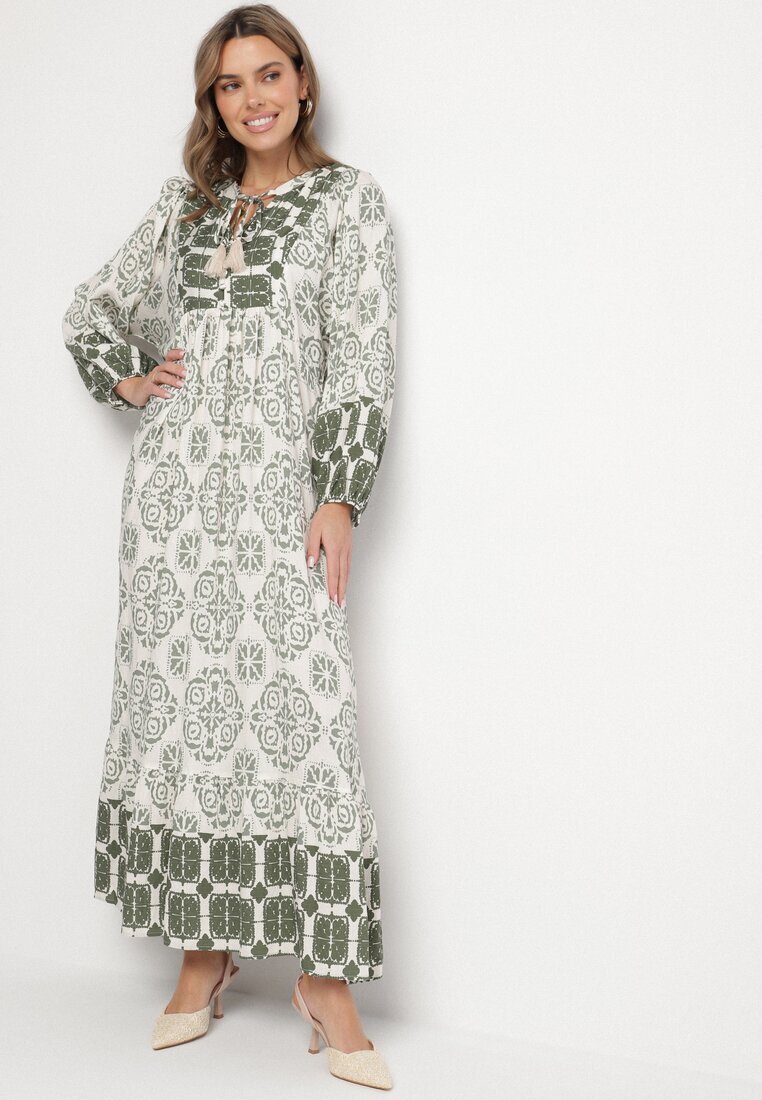 elsa.m by may Rochie verde evazată din vâscoză și cu volan Efanelisa