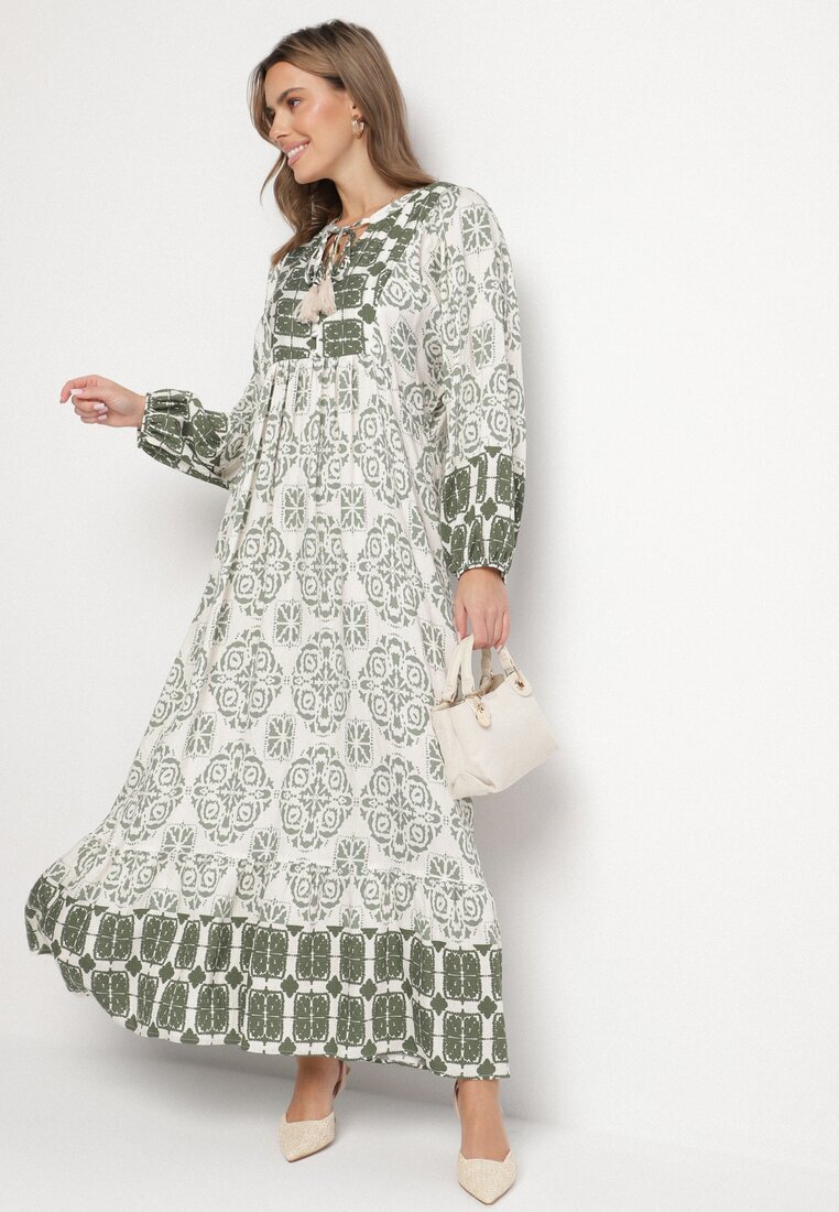 elsa.m by may Rochie verde evazată din vâscoză și cu volan Efanelisa