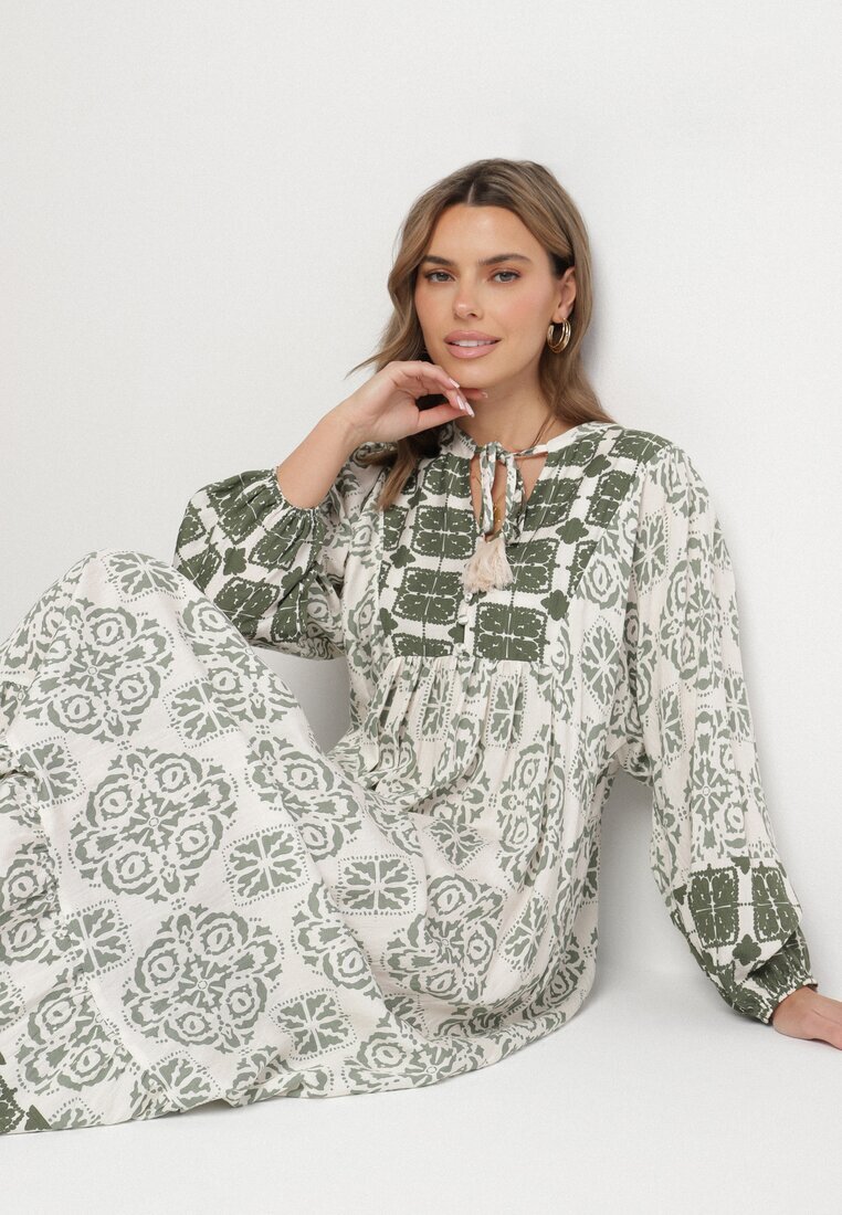 elsa.m by may Rochie verde evazată din vâscoză și cu volan Efanelisa