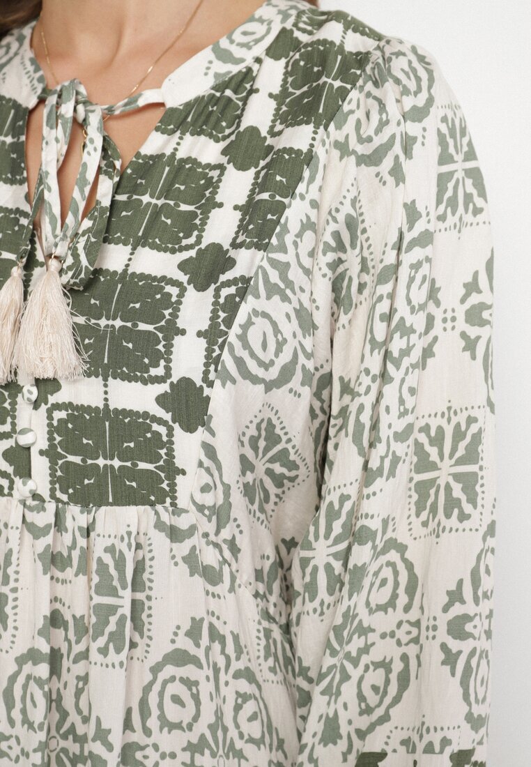 elsa.m by may Rochie verde evazată din vâscoză și cu volan Efanelisa