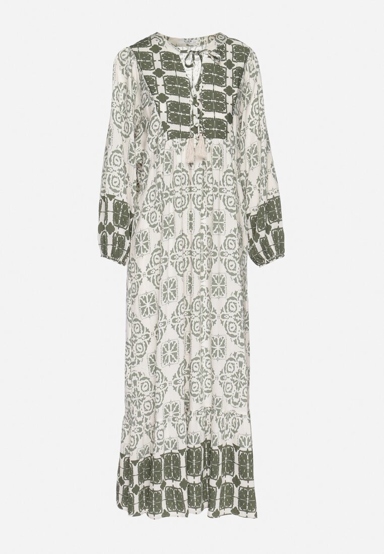 elsa.m by may Rochie verde evazată din vâscoză și cu volan Efanelisa