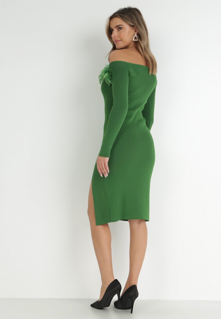 elsa.m by may Rochie Verde Tricotată cu Pene Preta