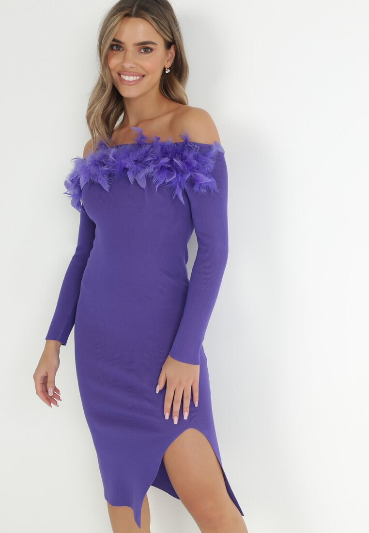 elsa.m by may Rochie Violet închis Tricotată cu Pene Preta