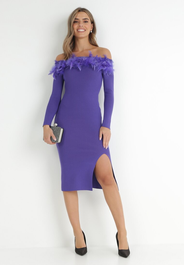elsa.m by may Rochie Violet închis Tricotată cu Pene Preta