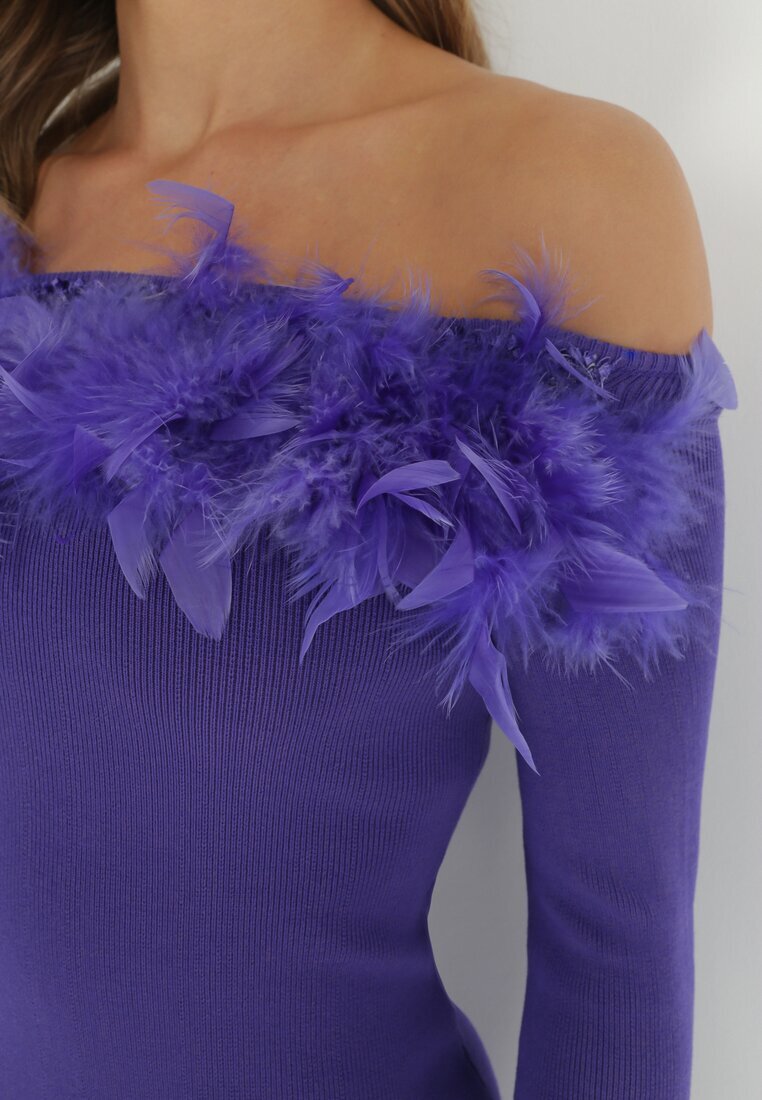 elsa.m by may Rochie Violet închis Tricotată cu Pene Preta