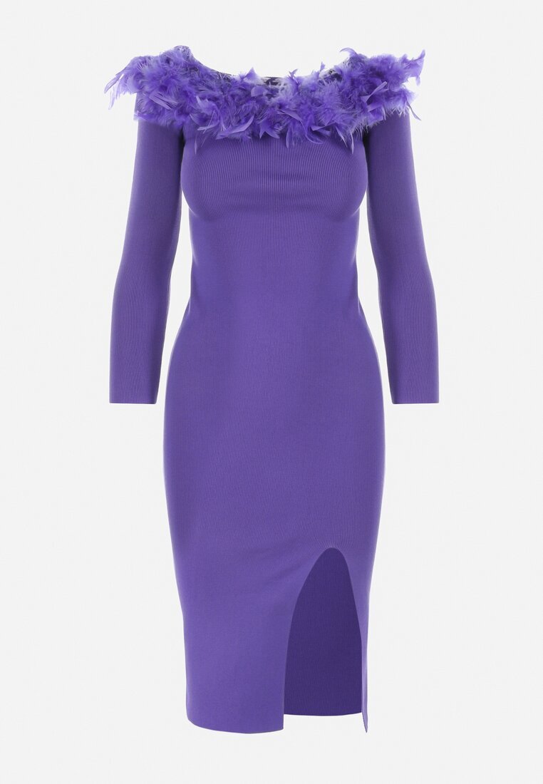 elsa.m by may Rochie Violet închis Tricotată cu Pene Preta