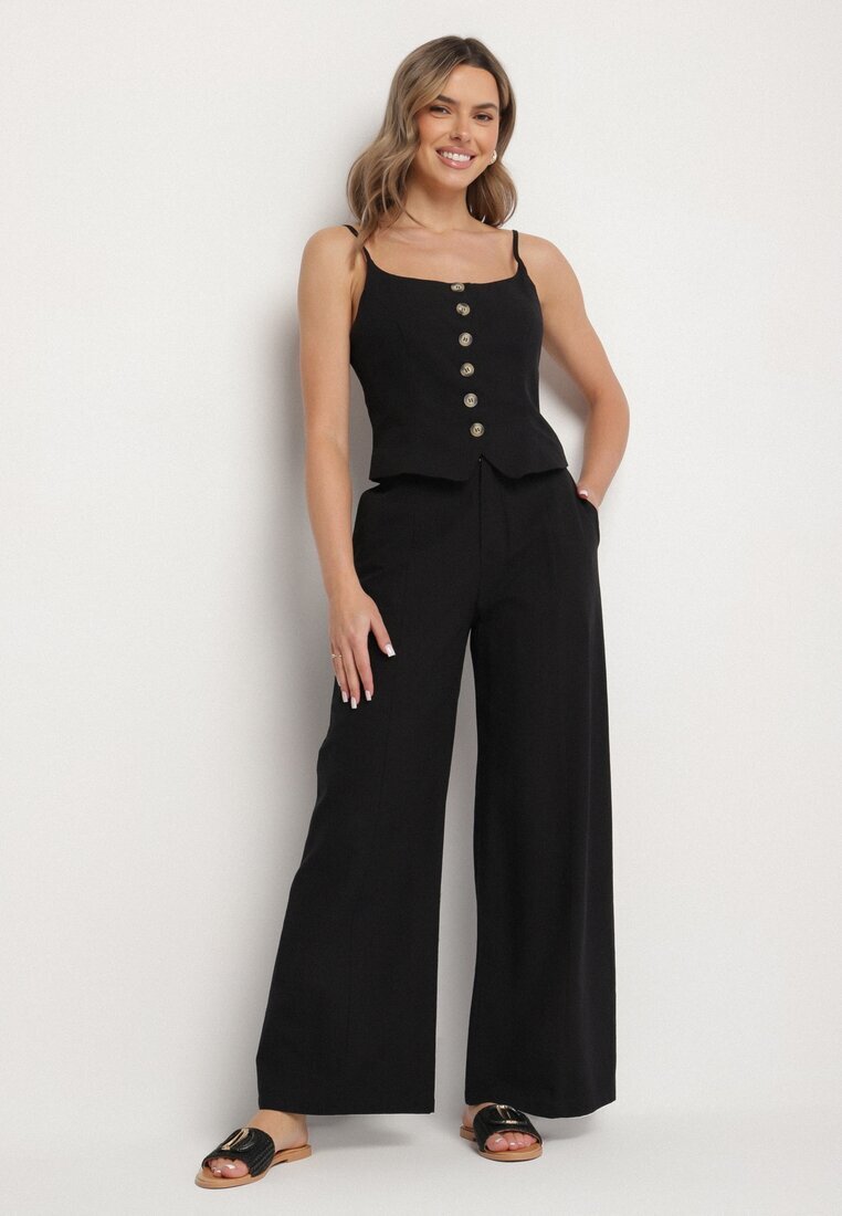 elsa.m by may Set Negru cu Top și Pantaloni în stil Costum din Bumbac și Vâscoză Divelune