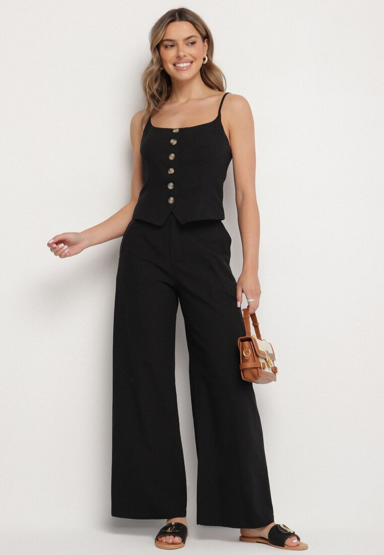 elsa.m by may Set Negru cu Top și Pantaloni în stil Costum din Bumbac și Vâscoză Divelune