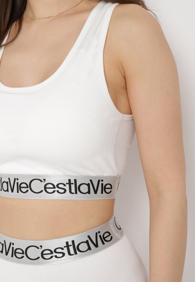 elsa.m by may Sutien Alb Top Sport Striat cu Bandă Elastică Decorativă Fanelli