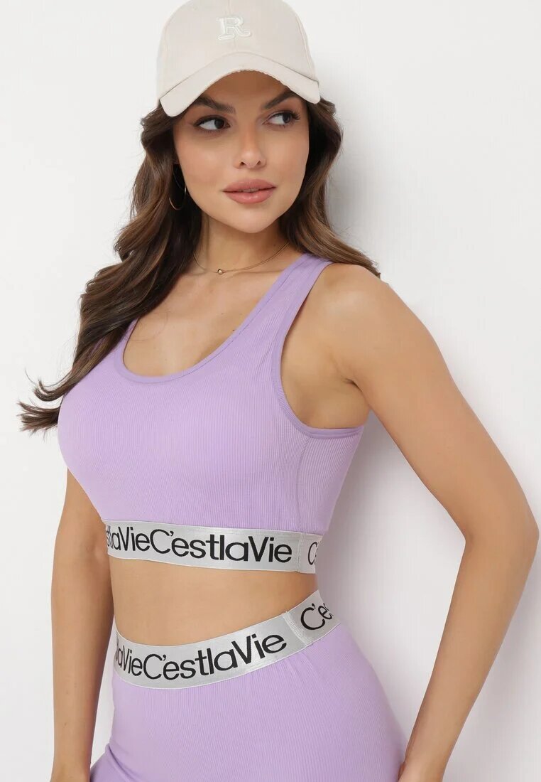 elsa.m by may Sutien Mov deschis Top Sport Reiat cu Bandă Elastică Decorativă Fanelli