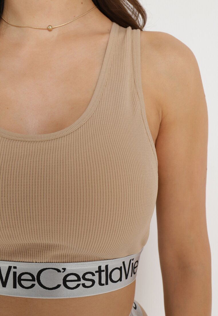 elsa.m by may Sutien Top Bej Sport Reiat cu Bandă Decorativă Fanelli