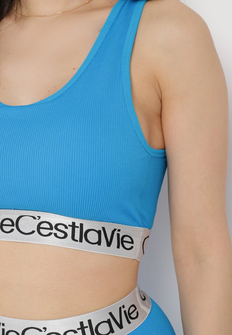 elsa.m by may Sutien Top Sport Albastru Reiat cu Bandă Elastică Decorativă Fanelli