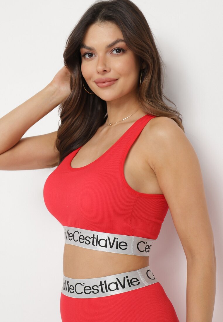 elsa.m by may Sutien Top Sportiv Roșu Reiat cu Bandă Elastică Decorativă Fanelli
