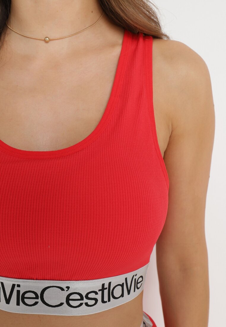 elsa.m by may Sutien Top Sportiv Roșu Reiat cu Bandă Elastică Decorativă Fanelli